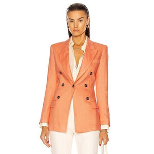 Smythe Not a Double Breasted Blazer Size 4 Linen Orange Peace